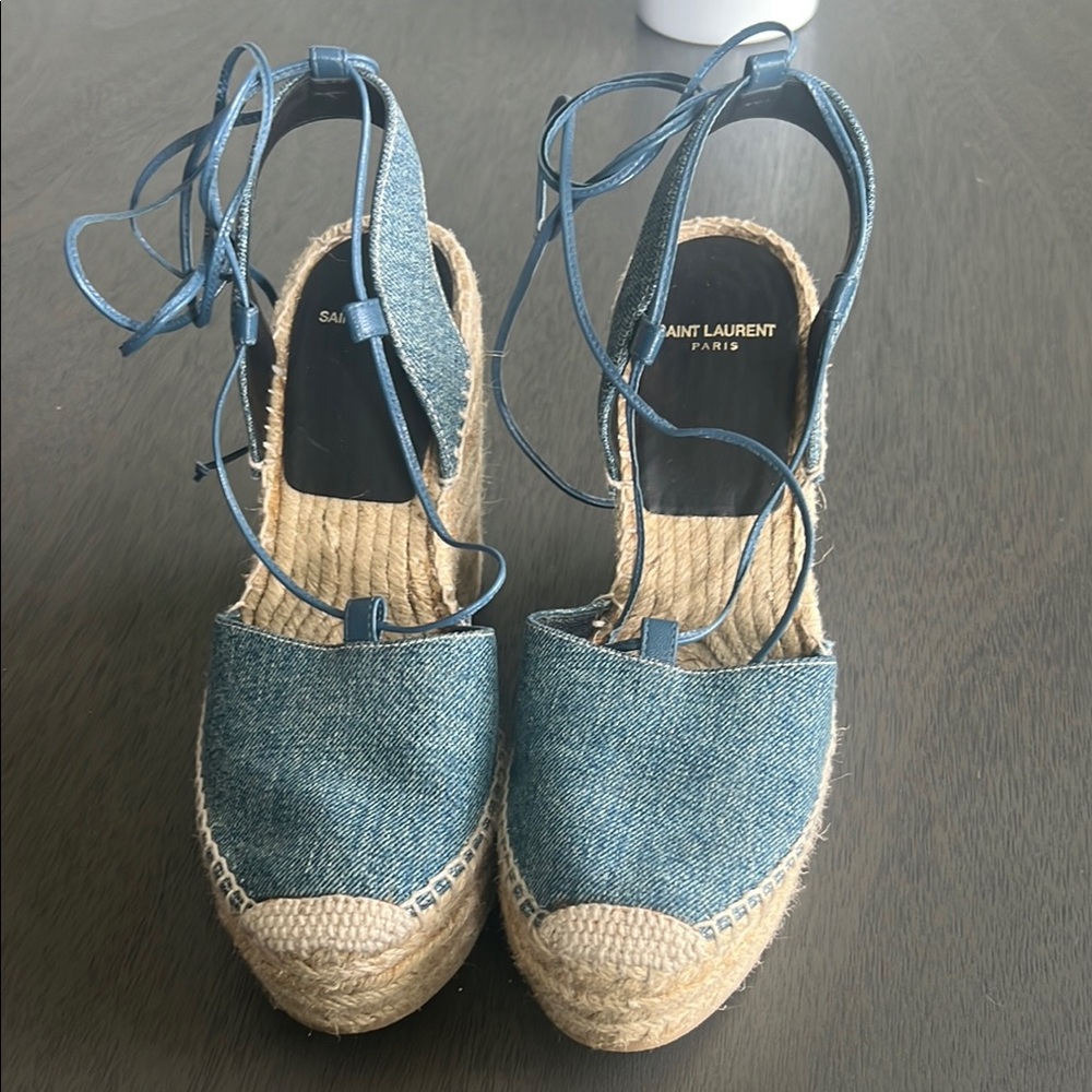 Saint Laurent Denim Blue Espadrille Wedges